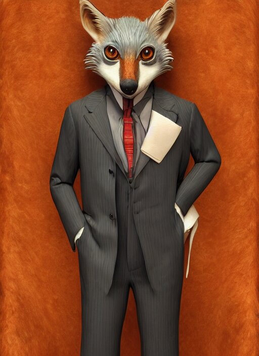 Polished Ornate Anthropomorphic Vulpes Vulpes Fulva Teacher Wearing a Suit : : Weta Disney Pixar Movie Still Photo : : Hi Fructose, Sci Fi, Fantasy, Decadent Highly Detailed Digital Painting, Golden Ratio, Octane Render, ArtStation, Smooth, Sharp Focus, Artgerm, Mucha, Loish, Wlop. turn furry