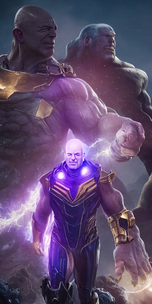 Add dramatic light and dark layers to emphasize Thanos' monstrous features