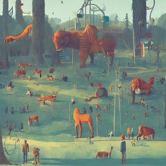 a beautiful day at the zoo, by simon stalenhag