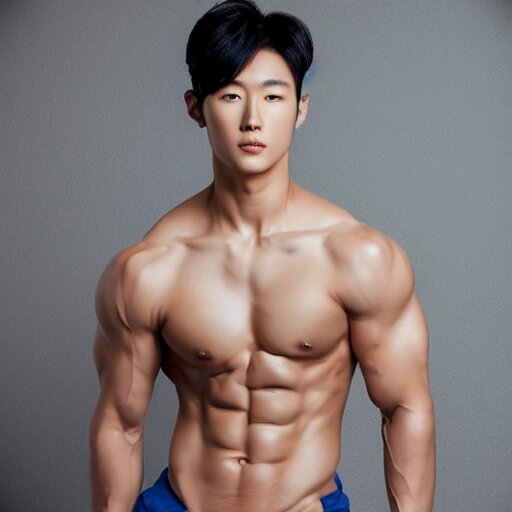 korean male model, muscular, studio photograph