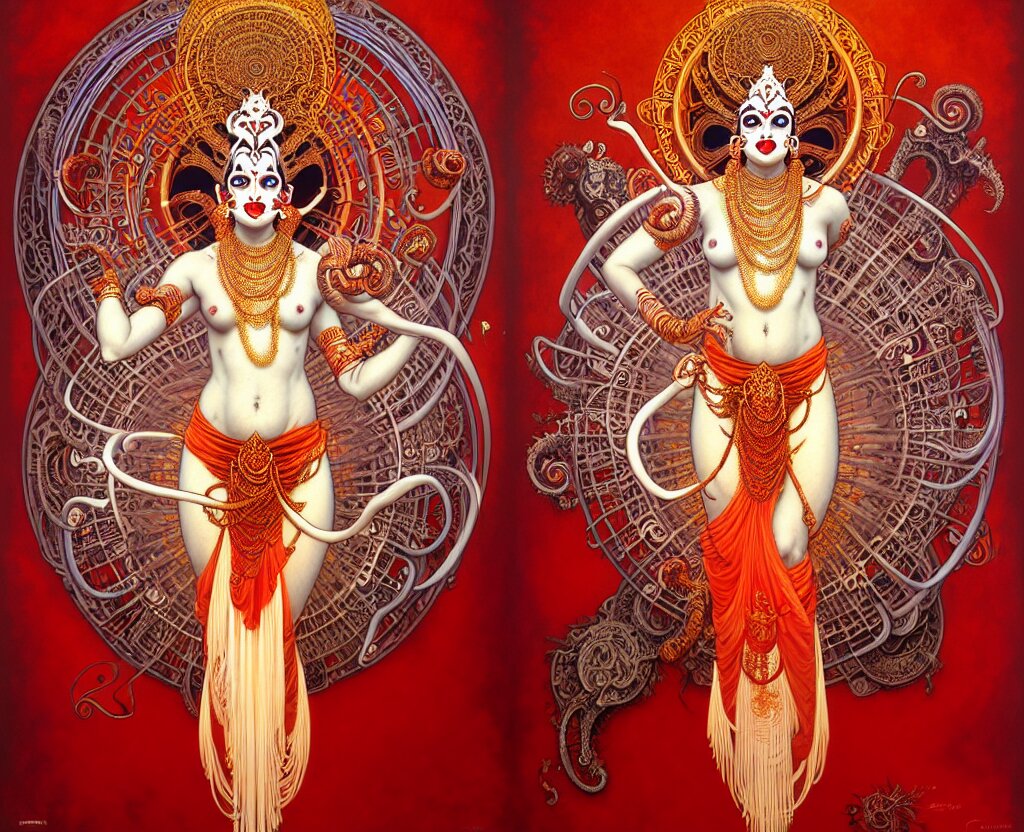 beautiful theyyam dancer art nouveau fantasy character portrait, highly detailed, intricate details, the fifth element artifacts, ultra realistic, by peter mohrbacher, hajime sorayama, wayne barlowe, boris vallejo, aaron horkey, gaston bussiere, craig mullins alphonse mucha, art. make it a theyyam dancer