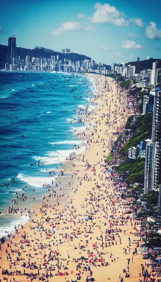 instagram photo of a sunny day on copacabana beach looking at the ocean, tsunami, hyper detailed, realistic