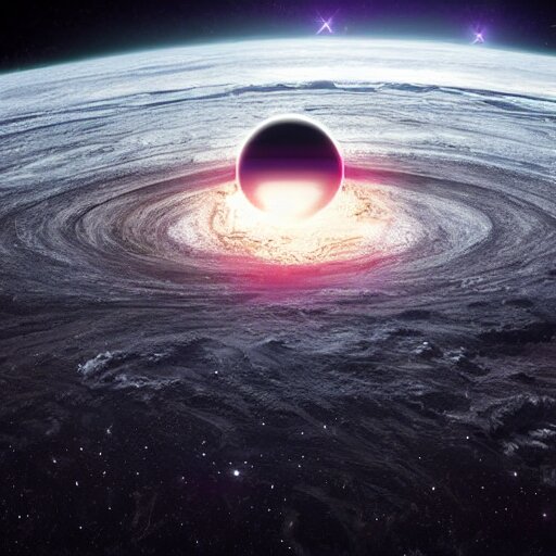 Black Hole Eating Star as Seen from Space, Art by Laurie Greasley, Brian Sum, and Makoto Shinkai, Rule of Thirds, Unreal Engine, Octane Render, Featured on ArtStation. turn it into a science fiction image