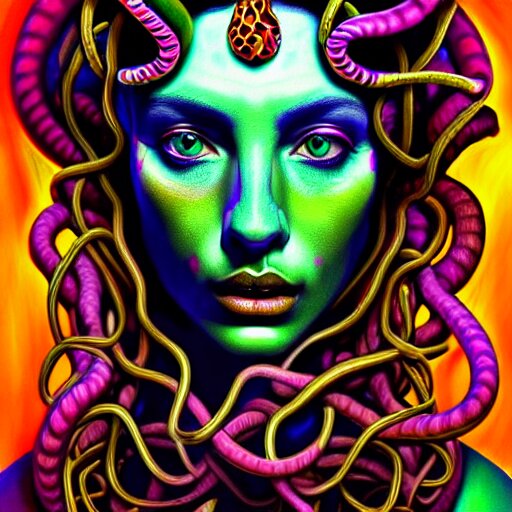 an extremely psychedelic portrait of medusa, surreal, lsd, face, detailed, intricate, elegant, lithe, highly detailed, digital painting, artstation, concept art, smooth, sharp focus, illustration 