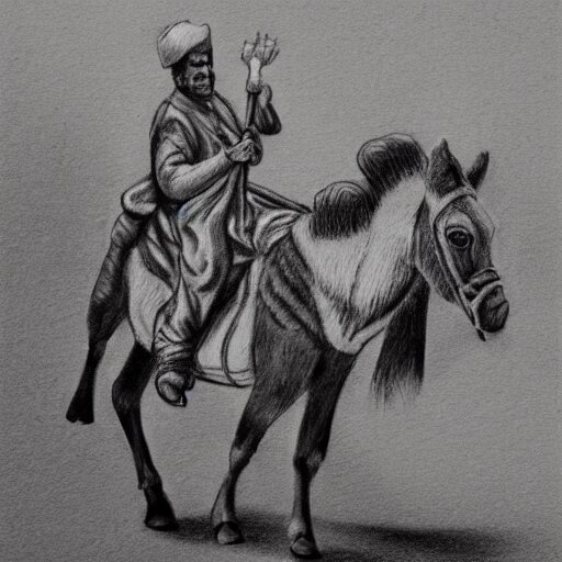 Nawaz Sharif riding on a donkey, charcoal art