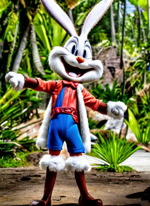 A badass photo of Bugs Bunny in the movie about Bali, award winning photography, 50 mm, perfect faces, without the bugs. remove the bugs