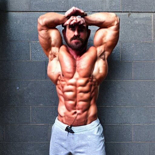 jacked and ripped alpha male with a scruffy beard and wearing a fedora, flexing, Krista Sudmalis, Sleek'N'Tears