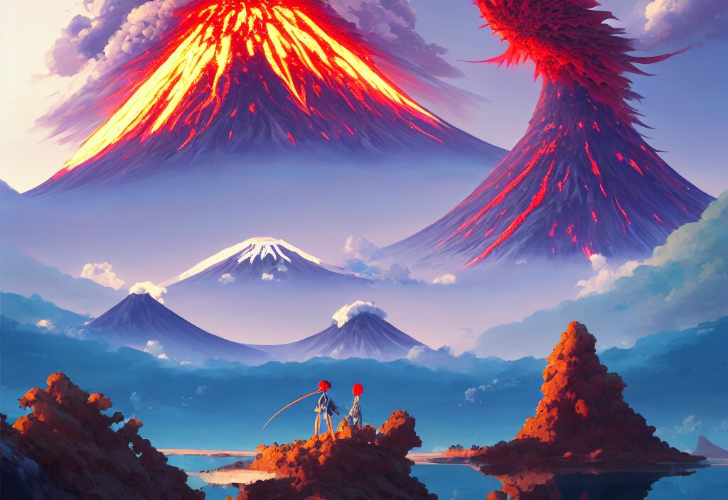 Giant fishbones with a volcano in the background, intricate oil painting, high detail illustration, sharp high detail, manga and anime 1 9 9 9, official fanart behance hd artstation by jesper ejsing and makoto shinkai, 4 k. make the volcano eruption