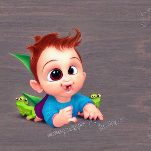 Cute Dragon Baby Dancing - Pixar Style, with a Wood Background. dance