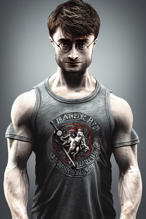 highly detailed rendering of Daniel Radcliffe as Harry Potter doing barbell back squats, dingy workout gym, wearing a muscle tee shirt, muscular deep squats, symmetrical, highly detailed, digital painting, artstation, concept art, smooth, sharp focus, illustration, cinematic lighting, art by artgerm and greg rutkowski and alphonse mucha