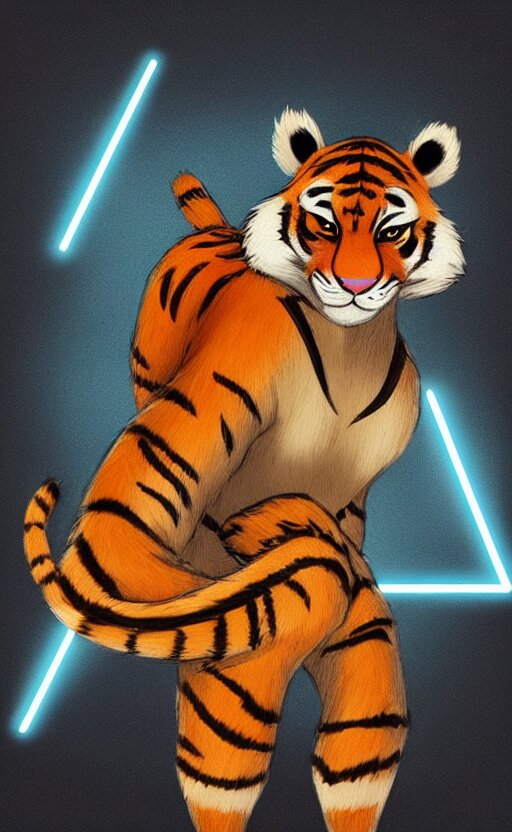 “portrait of tiger in the style of the movie zootopia holding a laser gun, with a dark background behind him” Add a laser beam coming out of the tiger's mouth