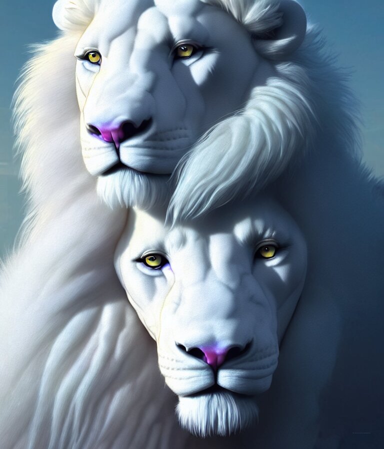 A Muscular Male Albino White Furry Lion Character With Holographic Crystals, Bionic Futurism, And A Robotic Cyborg. 8 5 mm f 1. 8, Sharp Focus, And A Fine Portrait By Artgerm Greg Rutkowski. front shot of a muscular male albino white furry lion character, holographic crystals, bionic futurism, robotic cyborg, 8 5 mm f 1. 8, ominous elegant detailed concept artstation sharp focus ray tracing cinematic masterpiece fine portrait, by artgerm greg rutkowski tooth wu beeple