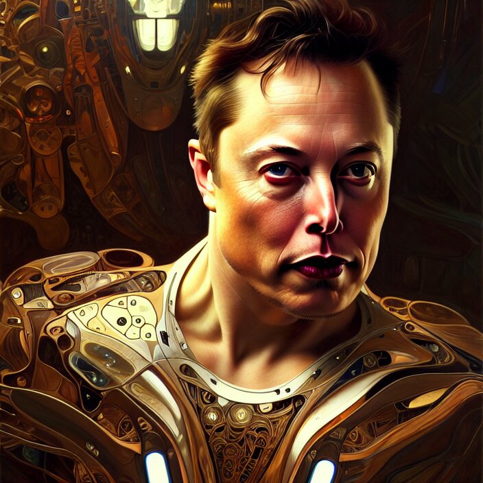 Portrait of Elon Musk with lasers by John Collier and Albert Aublet and Krenz Cushart and Artem Demura and Alphonse Mucha. add lasers and call it a day.