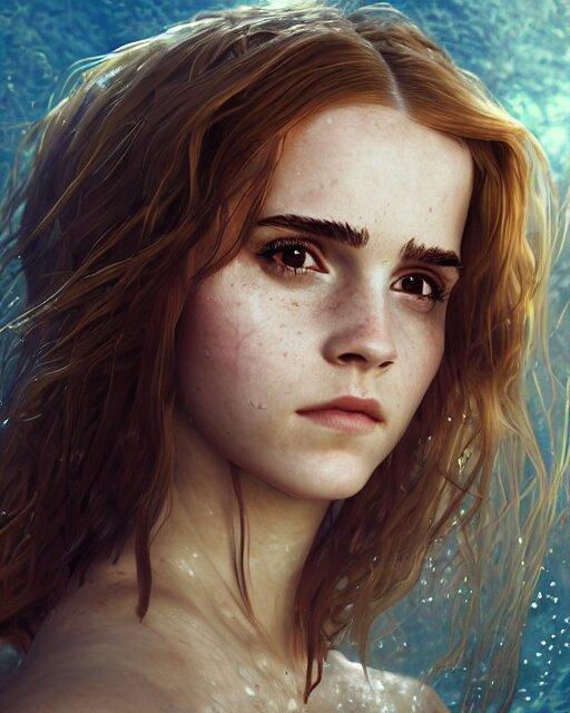 underwater pirate portrait of emma watson, au naturel, hyper detailed, digital art, trending in artstation, cinematic lighting, studio quality, smooth render, unreal engine 5 rendered, octane rendered, art style by klimt and nixeu and ian sprigger and wlop and krenz cushart. 