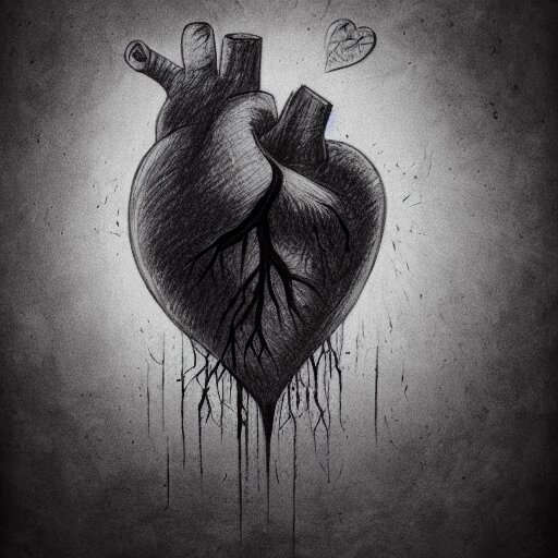 the image should be a drawing of a Heart, with the word "Sorrow" written in the middle