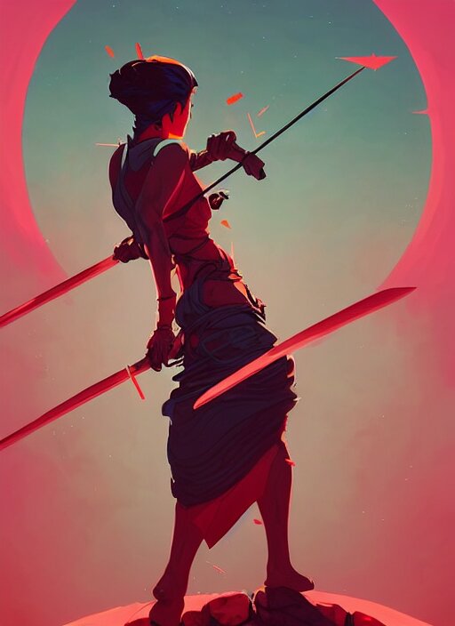 a warrior being hit by arrows, in the style of artgerm, gerald brom, atey ghailan and mike mignola, vibrant colors and hard shadows and strong rim light, plain background, comic cover art, trending on artstation 