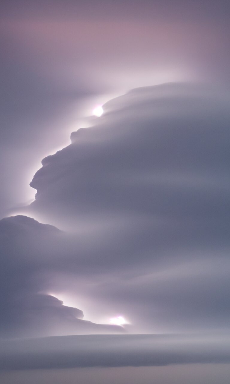 140mm f/2.3 sunrise photograph of atmospheric weather trapped inside a massive refractive colloid beam, roll cloud supercell flowing into a minimalist intake hole, sharpened diffraction spikes honed to a prismatic sheen, lenticular front starkly illuminated by volcanic lightning shining from inside the mist