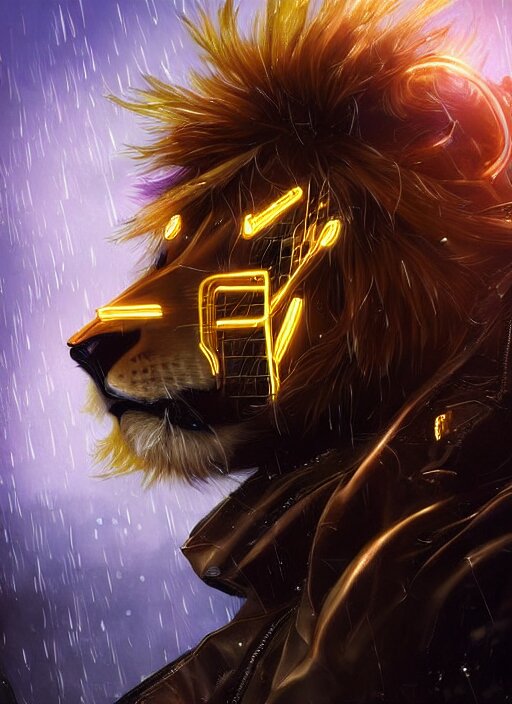 award-winning beautiful portrait commission of a male fursona with a tail and a cute beautiful attractive detailed furry face wearing stylish black and gold cyberpunk clothes in a cyberpunk city at night while it rains. Character design by charlie bowater, ross tran, artgerm, and makoto shinkai, detailed, inked, western comic book art. change the  to something more stylish like more  dangerous