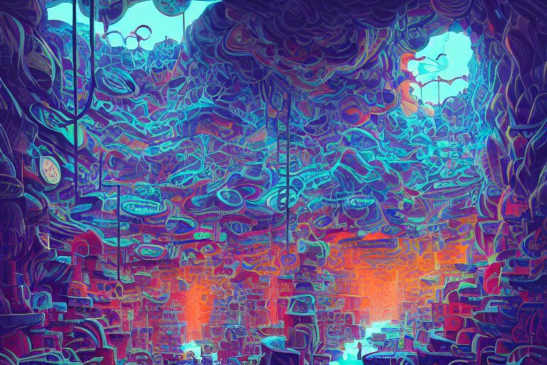 an underground river full of lost souls, dark vibrant shades of blue, depressing and hopeless vibe, tristan eaton, victo ngai, artgerm, rhads, ross draws 