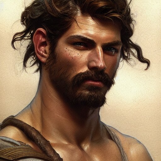portrait of a young rugged ranger, muscular, bust, hairy chest, D&D, fantasy, intricate, cinematic lighting, highly detailed, digital painting, artstation, concept art, smooth, sharp focus, illustration, art by Artgerm and Greg Rutkowski and Alphonse Mucha