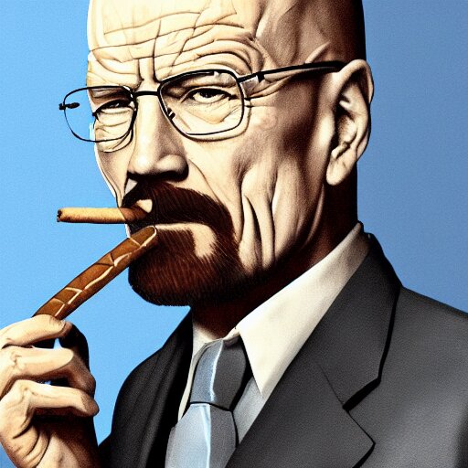 A detailed portrait of walter white smoking a cigar, art illustration, incredibly highly detailed and realistic, 8 k, sharp focus