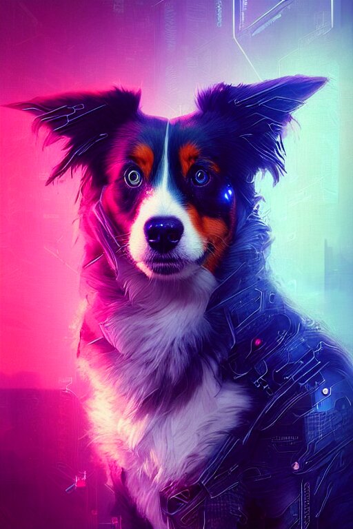 Dog with neon black and white 