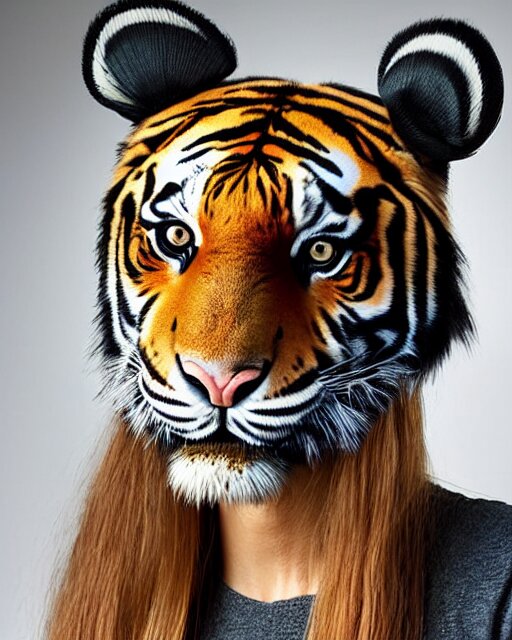 add a tiger stalking through the forest behind her