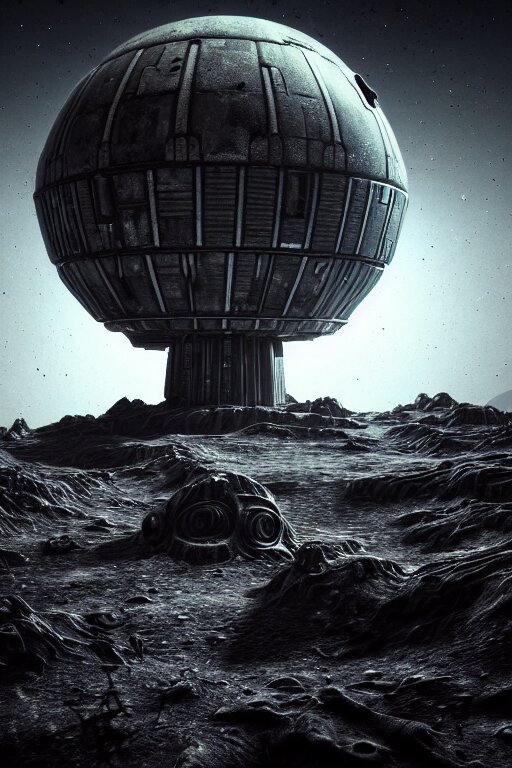 landscape abandoned alien structure on exoplanet, black mos eisley designed by giger, wrecked skeletal technology, dark clouds, surreal abandoned buildings, dream-like heavy atmosphere, baroque painting, beautiful detailed intricate insanely detailed octane render trending on Artstation, 8K artistic photography, photorealistic, dramatic volumetric cinematic light, chiaroscuro, award-winning photograph, masterpiece, Raphael, Caravaggio, Beksinski, Giger