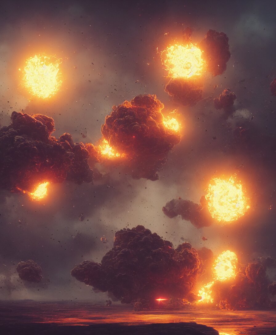 Ultra Realistic Atomic Explosion Art by Greg Rutkowski, Intricate and Detailed, Photorealistic, Vibrante Colors, Trending on ArtStation, Octane Render, 4K, 8K. replace all the colors with shades of gray