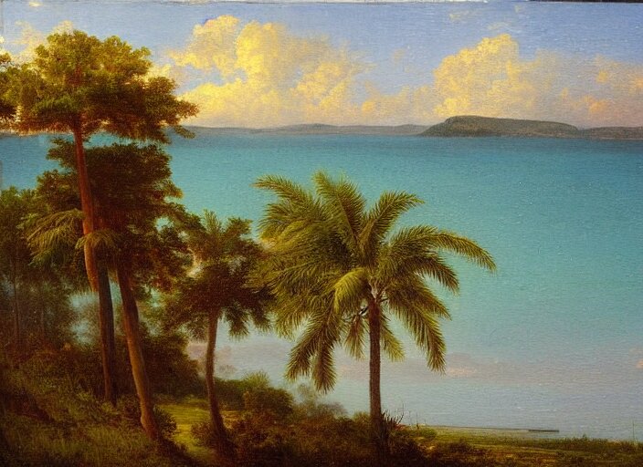 Florida Keys in the Style of Hudson River School of Art, Oil on Canvas, Soft Waves Coming and Going. soft waves coming and going