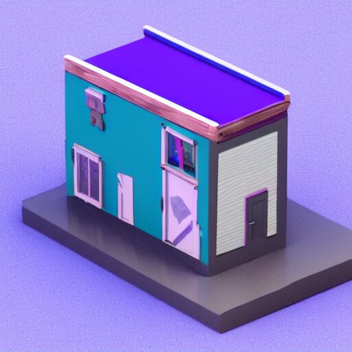 small cute mobile game house, blue and purple scheme, 1 0 0 mm, 3 d render, isometric, diorama, blue background,