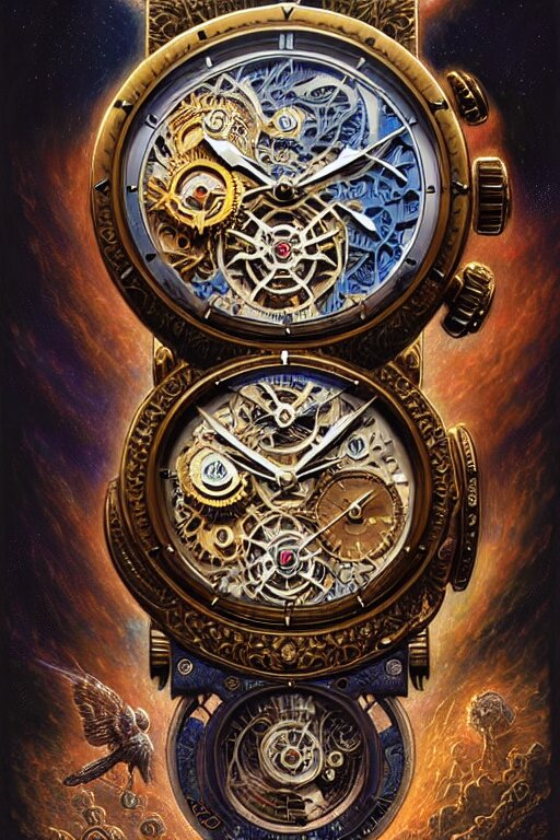 intricate eternal gateway chronograph tourbillon clocks james gurney, dan luvisi, Petros Afshar, tim hildebrandt, liam wong, Mark Riddick, thomas kinkade, ernst haeckel, dan mumford, trending on artstation, josephine wall, WLOP, cgsociety by Gediminas Pranckevicius, trending on cgsociety and DeviantArt