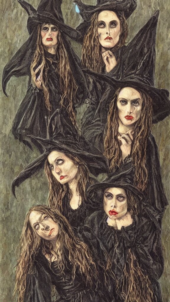 witches with haunting eyes, victorian painting