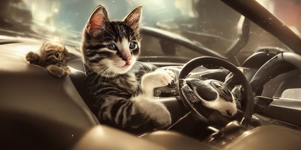 highly_artistic_portrait_of_a_rat_driving_a_car. turn the kitten into a rat