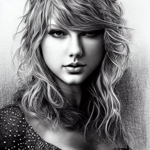 Neon pencil art, detailed portrait of Taylor Swift, intricate, hyper detailed, realistic, oil painting, by Yoshitaka Amano, cinematic lighting. make it neon