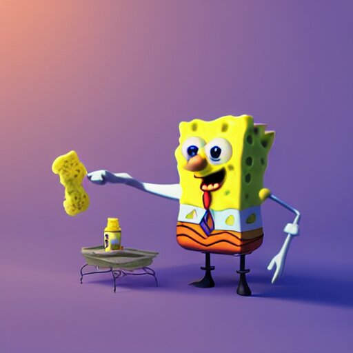 spongebob, 3 d, blender, by beeple,