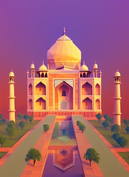 a low poly isometric render of taj mahal in the style of monument valley, intricate, elegant, smooth shading, soft lighting, illustration, simple, solid shapes, by magali villeneuve, jeremy lipkin and michael garmash, rob rey and kentaro miura style, octane render