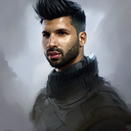 portrait of sergio aguero with almost no beard by greg rutkowski, young, attractive, highly detailed portrait, scifi, digital painting, artstation, concept art, smooth, sharp foccus ilustration, artstation hq replace Sergio Aguero with a depiction of a human-like species with a much beardier face