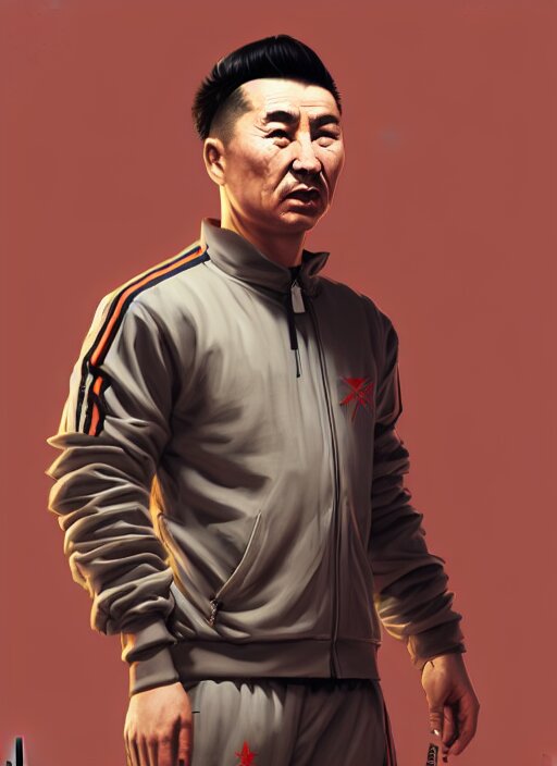 retrofuturistic portrait of a uyghur prisoner in a tracksuit that's dirty and ripped, close up, wlop, dan mumford, artgerm, liam brazier, peter mohrbacher, jia zhangke, 8 k, raw, featured in artstation, octane render, cinematic, elegant, intricate, 8 k