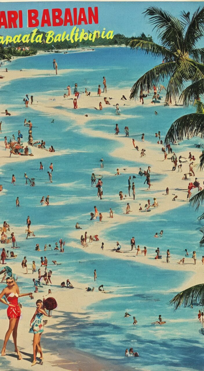 a 1950s vacation pamphlet about a Caribbean beach,