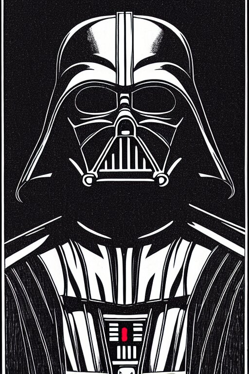 sideview waist up portrait of darth vader by laurie greasley and rene magritte, etching by gustave dore, intricate, sharp focus, illustration, highly detailed, digital painting, concept art, masterpiece 