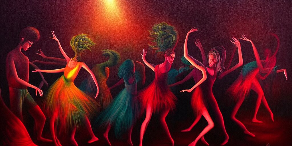 personified emotion and thought creatures dance at the disco, dramatic lighting, attempting to escape to the surface and start a revolution, in a black and white painting by ronny khalil. Change the color to black and white, and make the lighting much brighter.