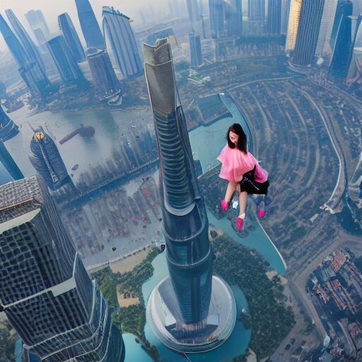 a girl jump in the tall buildings 