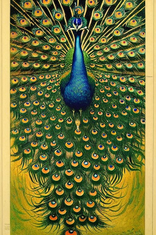 the vision of the universal peacock by ernst haeckel, johfra bosschart and vincent van gogh, symbolist, visionary