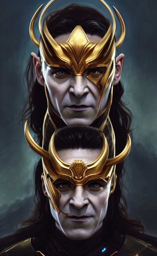 Loki in the Style of God of War, Machine Parts Embedded in His Face, Intricate, Elegant, Highly Detailed, Digital Painting, Artstation, Concept Art, Smooth, Sharp Focus, Illustration, Art by Artgerm and Greg Rutkowski and Alphonse Mucha, 8k. add a cape