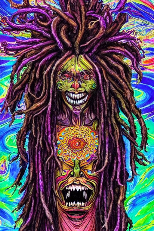 A Chaotic Psychedelic Unicorn with Dreadlocks - a Cosmic Horror in a Nutshell (PF_0010) - Canvas Art Print - 28in X 24in. change the monster to a unicorn