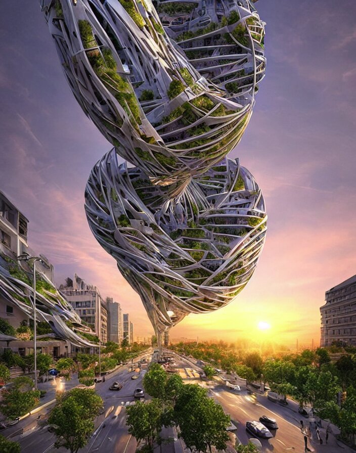 Vincent Callebaut and his hyper realistic streetscapes look amazing at sunset, but with volumetric lighting turned up to 11, it's stunning