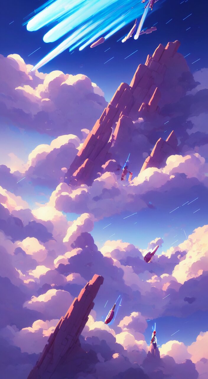 incredible, mindblowing, rockets taking off into the clouds long exposure and humans watching, in marble incrusted of legends official fanart behance hd by jesper ejsing, by rhads, makoto shinkai and lois van baarle, ilya kuvshinov, rossdraws global illumination