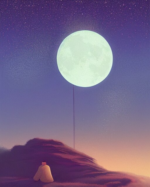 beautiful painting of a serene moon at night, art by mike winkelmann, sky night, illustration, highly detailed, simple, smooth and clean vector curves, no jagged lines, vector art, smooth, artstation