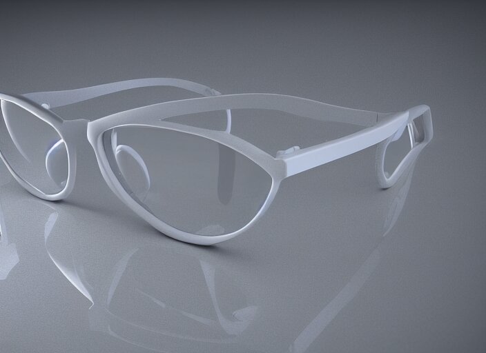 white futuristic glasses 3d video 8k resolution marble table studio lighting. 3d video for 3d glasses